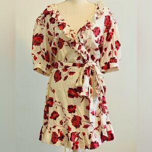 Misa Los Angeles Wrap Mini Dress with Red Floral Print